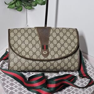 GUCCI GG Web SherryLine Clutch Bag PVC Leather (Removable Unbranded …